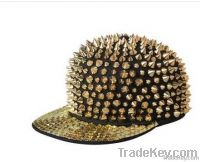 Fashion hip hop flat caps with golden metal cones