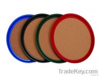 Round laminate and plastic trays with cork