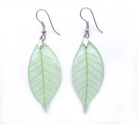 Clear resin earrings made from real veins of  dried rubber leaf