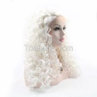 Hot selling White Curly wave synthetic hair wigs