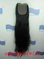 swiss lace top closure 1B# natural straight 20" 3.5x4" with silk top,100% indian remy hair