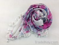 Fringed ball square scarf