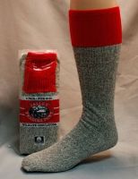 Heavy Thermal Tube Boot Sock/ Gray with Red Top - 6 Pair - Free Shipping