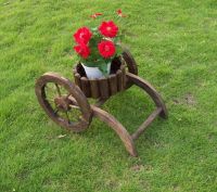 Outdoor Wooden Flower Cart For Garden Decor