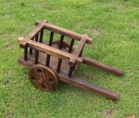 burned fir wood cart flower pot planter