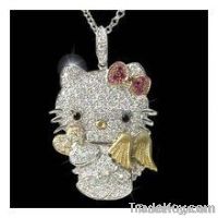 hello kitty necklace - Large 18k White Gold Pave Diamond Angel Pendant