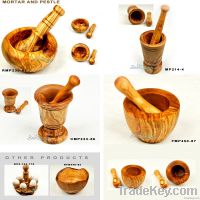 Handcrafted Olive Wood Mortar & Pestle From Grain of Olive Wood