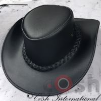 Leather Cowboy Western Style Bush Hat Black Waterproof