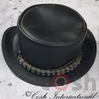 Black Leather Cowboy Western Chain Style Unisex Hat