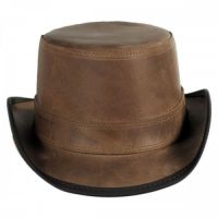 Unisex Leather Stoker Double Stitch Top Hat