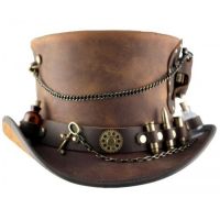 Large Brown Time port Leather Steam punk Top Hat