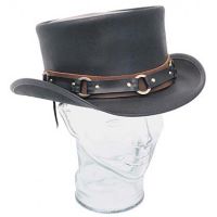 Leather Black Stoker Double Stitch Top Hat