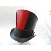 Black Red Genuine Leather Top Hat For Men
