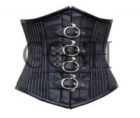 Black Leather And Pinstripe Cotton Underbust Gothic Corset