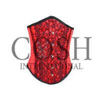 Red Satin Black Mesh Underbust Steel Boed Corset