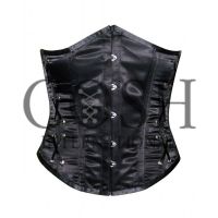 Black Satin Underbust Curvy Corset Supplier With Side Lacing