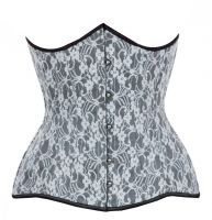 Black And White Satin Mesh Double Steel Boned Corset