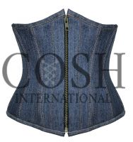 Blue Denim Underbust Front Zipper Corset