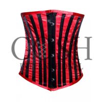 Underbust Corset With Red And Black Pinstripe Satin Corset