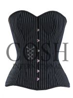 Steel-Boned Overbust Corset in Black And White Pinstripes