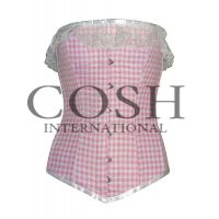 Overbust Corset With Red-White Checked Fabric With Lace