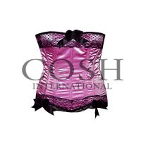 Overbust Corset In Pink Satin With Lace