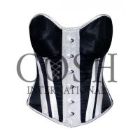 Overbust Corset In Black And White Satin Cups
