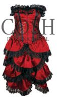 Steel Boned Fullbust Bustle Red-Satin With Black-Lace Corset Dress- 2 PCS