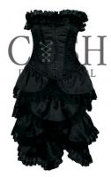 Fully Steel Boned Fullbust Bustle Black Satin & Lace Corset Dress- 2 PCS