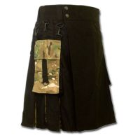 Black Modern Kilt With Camo Box Pleats