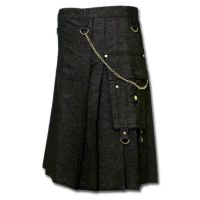 Black Modern Kilt With Camo Box Pleats