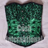 GREEN SATIN WITH BLACK EMBROIDERY COUTURE CORSET