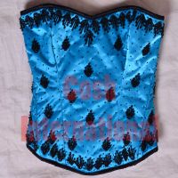 BLUE SATIN WITH BLACK BEADED COUTURE EMBROIDERY CORSET