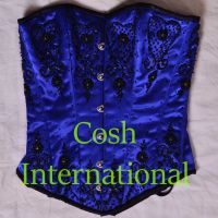 BLUE SATIN WITH BLACK BEADED COUTURE EMBROIDERY CORSET