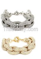 Gold & Silver Chunky Crew Pave Link Chain Bracelet J Style