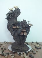 wood and metal sculpture,Asian style sculpture