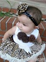 Leopard lace Brown new girls tutu skirt sets, Girl's short sleeve Child