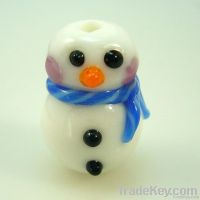 lampwork glass snowman beads with blue scarf