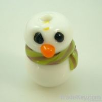 lampwork glass snowman beads with green scarf