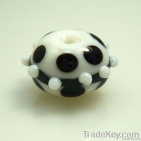 lampwork glass white bead with black & white dots