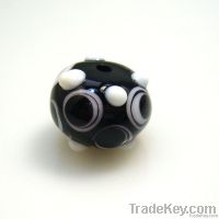 lampwork glass black bead with white dots