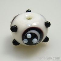 lampwork glass white bead with black dots
