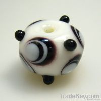lampwork glass white bead with black dots