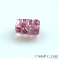 lampwork glass pink bead with flowers