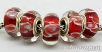 lampwork glass beads with metal hole--red