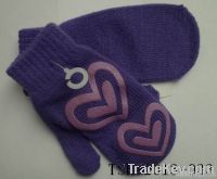 Kids' acrylic mittens with double hearts printing mitten