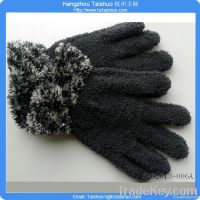 Women's fashion magic glove with feather yarn cuff knit glove