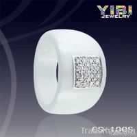 Zircon Jewelry, Fashion Ceramic Silver Wedding Ring, Unique Ceramic Ring