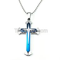 Fashion High Quality Stainless Steel Cross Pendant Men's Necklace Chai