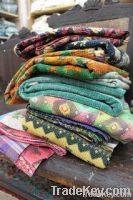 Vintage Kantha Ralli Quilt Throws, Antique Bohemian Indian Bed Cover